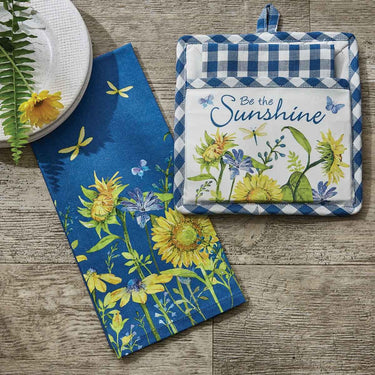 Blue Ground Sunflower Printed Dishtowel Set of 2 Park Designs - The Fox Decor